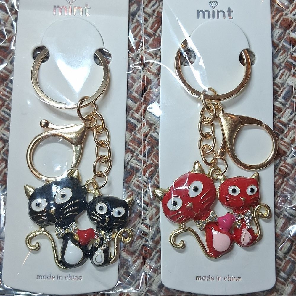 Mint Cat Keychain Set - Black and Red New In Package